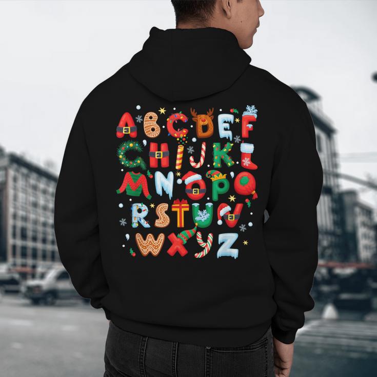 Teacher Christmas Alphabet Back To School Holiday Learning Men's Hoodie Back Print, novelty gifts, funny gifts
