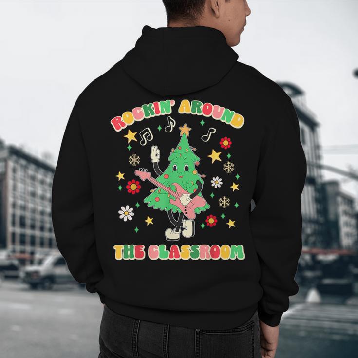 Teacher Christmas Shirts Pajama Matching Rockin' Around The Classroom -Adult Short Sleeve Small Modern Festive Christmas Teacher Xmas Vibes T-Shirt Men's Hoodie Back Print, novelty gifts, funny gifts