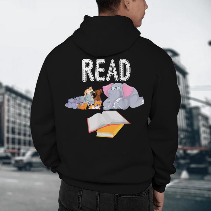 Teacher Library Read Book Club Piggie Elephant Pigeons Men Women Kids Men's Hoodie Back Print, novelty gifts, funny gifts