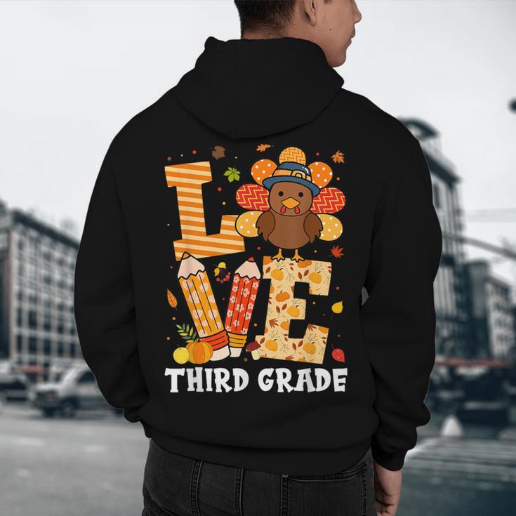 Thanksgiving Love Third Grade Teacher Turkey Autumn Fall Men Women Girls Kids Men's Hoodie Back Print, novelty gifts, funny gifts