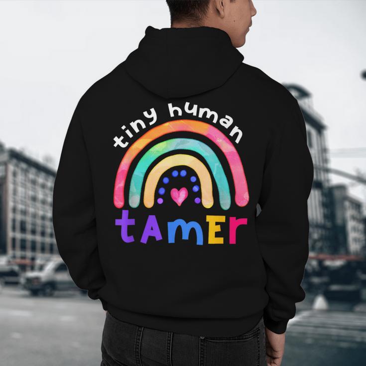 Tiny Human Tamer Watercolor Rainbow Daycare Teacher Men's Hoodie Back Print, novelty gifts, funny gifts