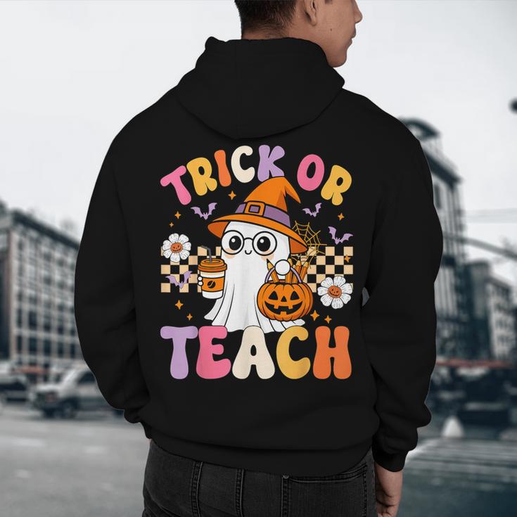 Trick Or Teach Cute Ghost Coffee Pumpkins Halloween Teacher Men's Hoodie Back Print, novelty gifts, funny gifts