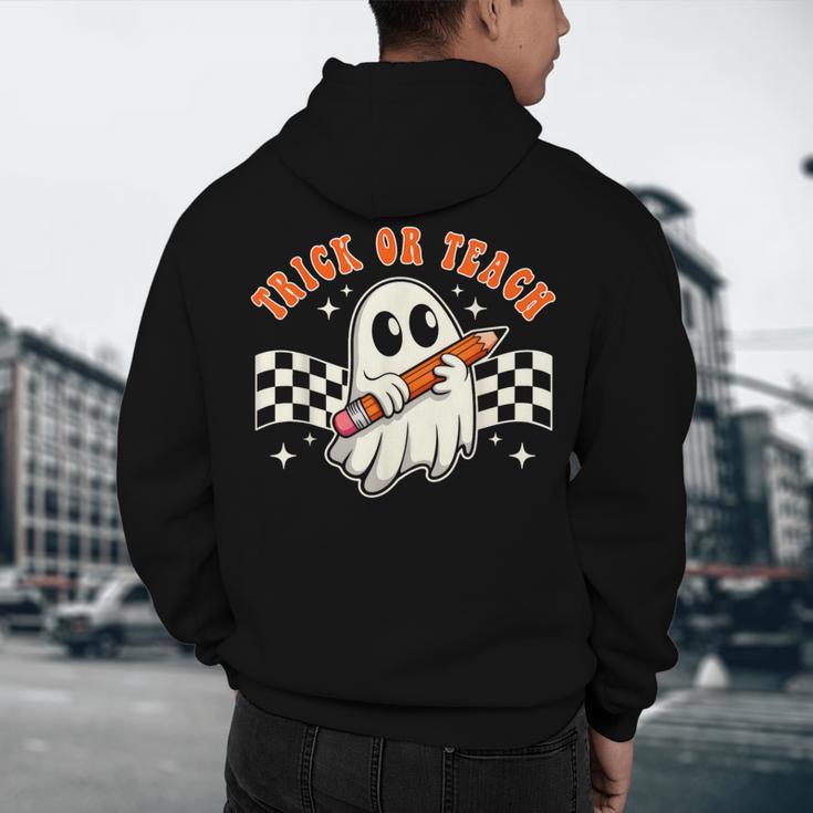Trick Or Teach Groovy Retro Ghost Halloween Teacher Kids Men's Hoodie Back Print, novelty gifts, funny gifts Trick Or Teach Groovy Retro Ghost Halloween Teacher Kids Men's Hoodie Back Print, novelty gifts, funny gifts