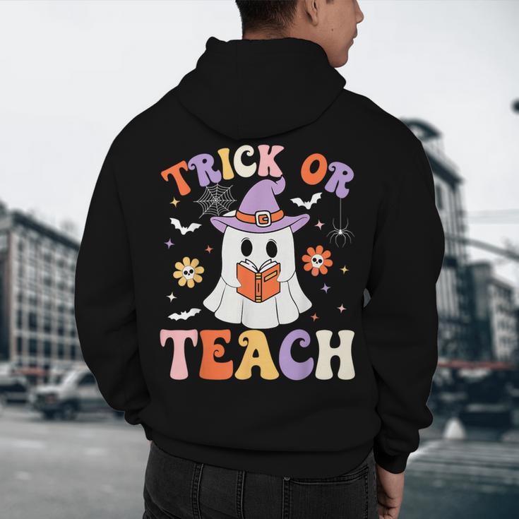 Trick Or Teach Teacher Groovy Ghost Halloween Teacher Men's Hoodie Back Print, novelty gifts, funny gifts Trick Or Teach Teacher Groovy Ghost Halloween Teacher Men's Hoodie Back Print, novelty gifts, funny gifts