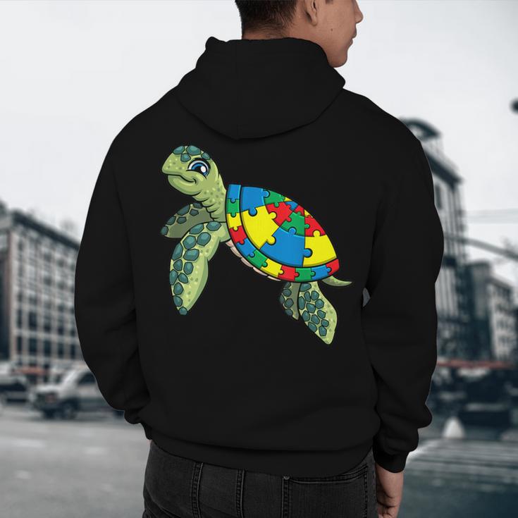 Turtle Puzzle Pieces For Autism Awareness Kids Women Teacher Men's Hoodie Back Print, novelty gifts, funny gifts