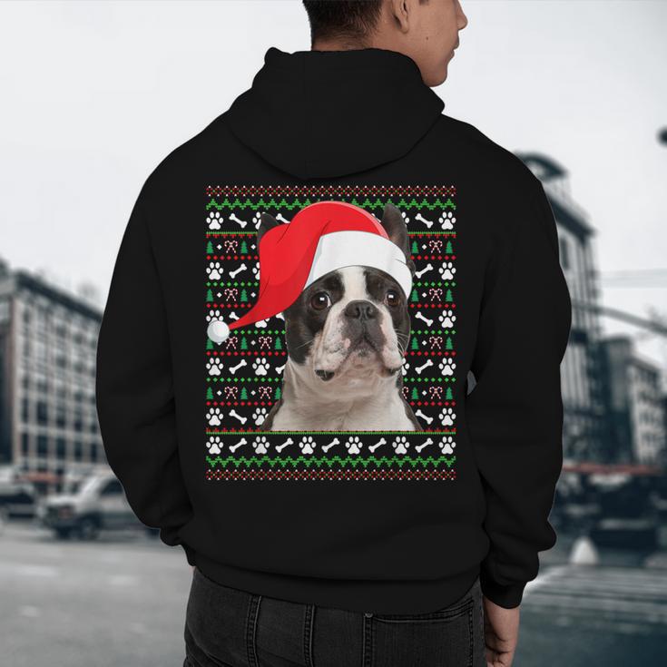 Ugly Xmas Sweater Santa Boston Terrier Dog Christmas For Men Women Kids Men's Hoodie Back Print, novelty gifts, funny gifts