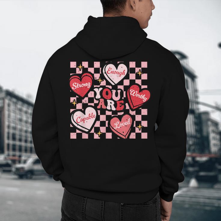 Valentine You Are Loved Worthy Enough Candy Heart Teacher For Men Women Girls Kids Men's Hoodie Back Print, novelty gifts, funny gifts