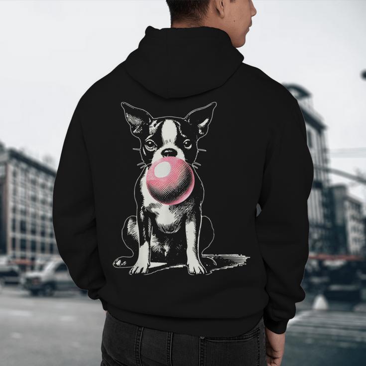 Vintage Boston Terrier Blowing Bubble Gum American Gentleman Men's Hoodie Back Print, novelty gifts, funny gifts