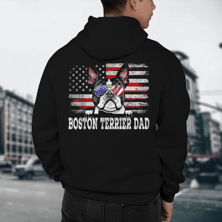 Vintage Boston Terrier Dad American Flag Father's Day Men's Hoodie Back Print, novelty gifts, funny gifts