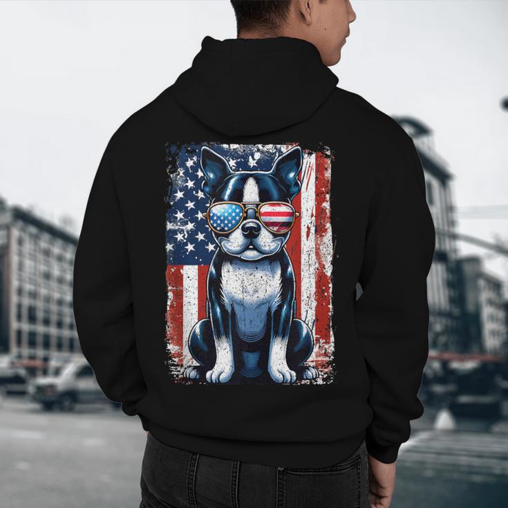 Vintage Boston Terrier Dog American USA US Flag Pets Lovers Men's Hoodie Back Print, novelty gifts, funny gifts