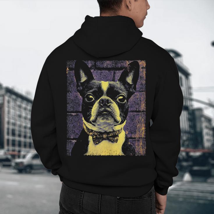 Vintage Boston Terrier Dog Men's Hoodie Back Print, novelty gifts, funny gifts