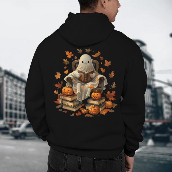 Vintage Ghost Book Reading Pumpkin Gothic Halloween Teachers Men Women Kids Men's Hoodie Back Print, novelty gifts, funny gifts