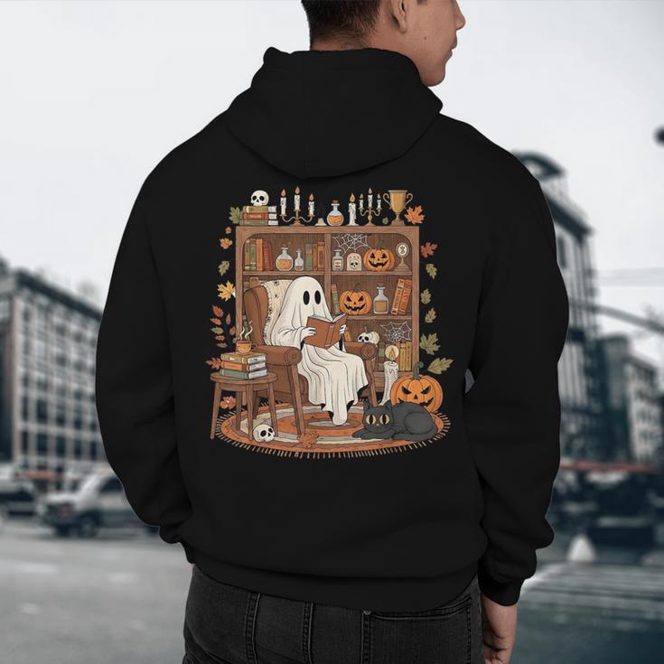 Vintage Ghost Book Reading Pumpkin Gothic Halloween Teachers Men's Hoodie Back Print, novelty gifts, funny gifts