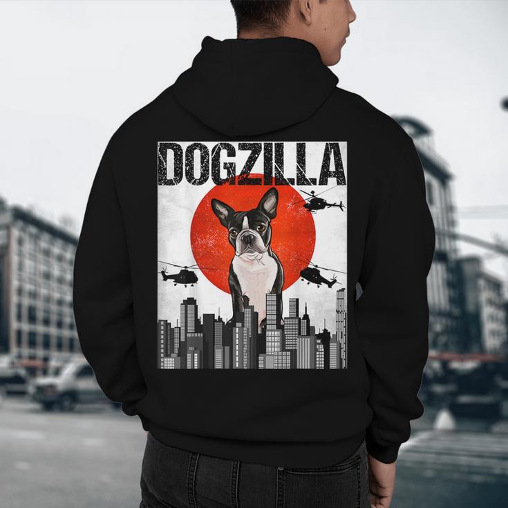 Vintage Japanese Dogzilla Boston Terrier Men's Hoodie Back Print, novelty gifts, funny gifts