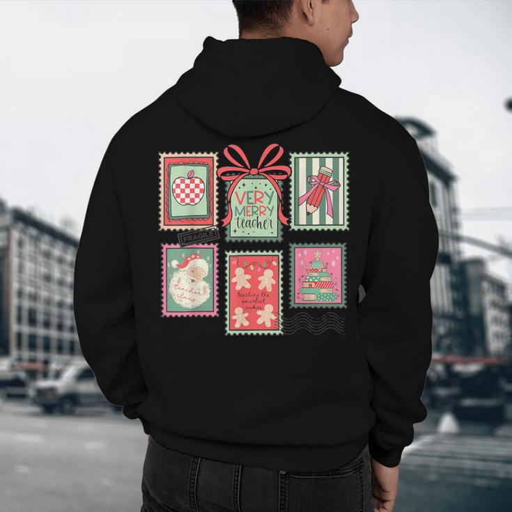 Vintage Preppy Very Merry Teacher Santa Stamps Christmas Men's Hoodie Back Print, novelty gifts, funny gifts Vintage Preppy Very Merry Teacher Santa Stamps Christmas Men's Hoodie Back Print, novelty gifts, funny gifts