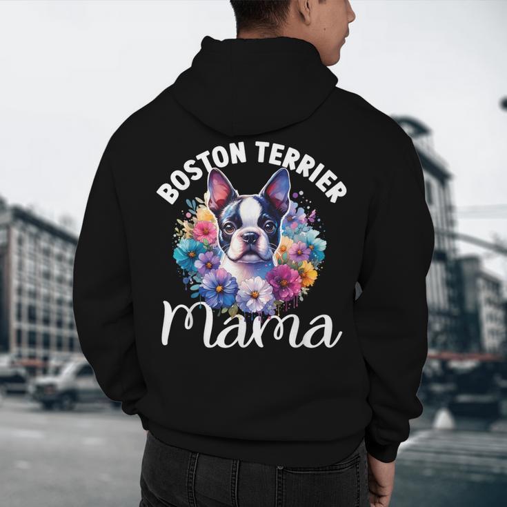 Watercolor Floral Boston Terrier Mama Dog Lover Mother's Day For Men Women Girls Kids Men's Hoodie Back Print, novelty gifts, funny gifts
