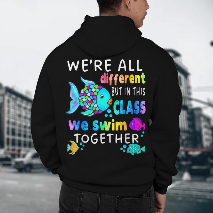 We'Re All Different But We Swim Together Elementary Teacher Men's Hoodie Back Print, novelty gifts, funny gifts We'Re All Different But We Swim Together Elementary Teacher Men's Hoodie Back Print, novelty gifts, funny gifts