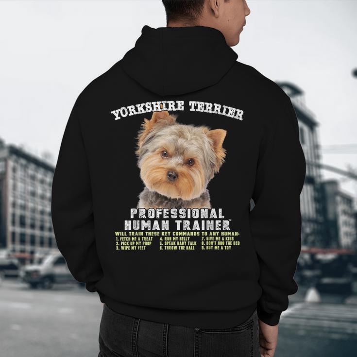 Yorkshire Terrier Yorkie Dog Professional Human Trainer Men's Hoodie Back Print, novelty gifts, funny gifts