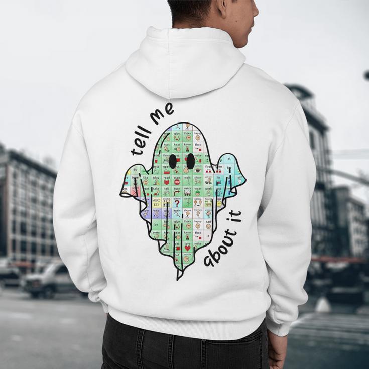 AAC Ghost Tell Me About It Speech Pathology AAC Sped Teacher Men's Hoodie Back Print, novelty gifts, funny gifts