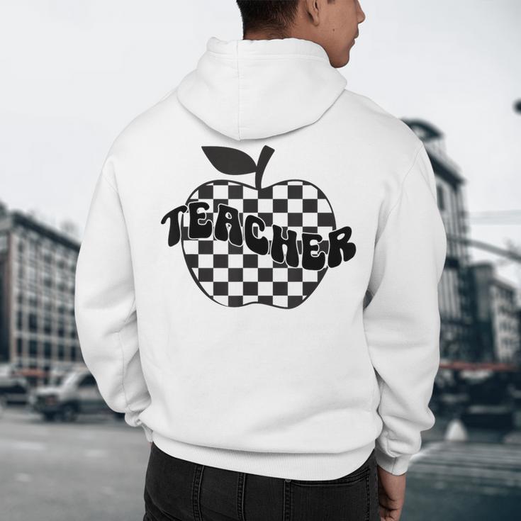 Back To School Checkered Apple Teacher Checkerboard Teacher For Men Women Girls Kids Men's Hoodie Back Print, novelty gifts, funny gifts Back To School Checkered Apple Teacher Checkerboard Teacher For Men Women Girls Kids Men's Hoodie Back Print, novelty gifts, funny gifts