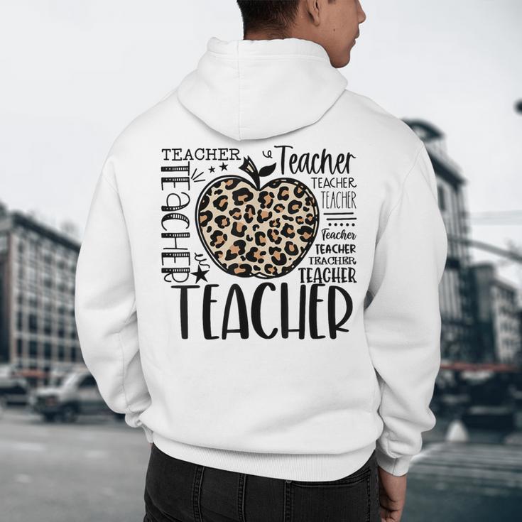 Back To School Teacher Life Apple Leopard Teacher Women Men's Hoodie Back Print, novelty gifts, funny gifts