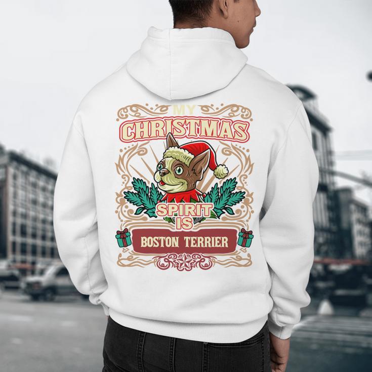 Boston Terrier My Christmas Spirit Dog Santa Claus X-Mas Men's Hoodie Back Print, novelty gifts, funny gifts