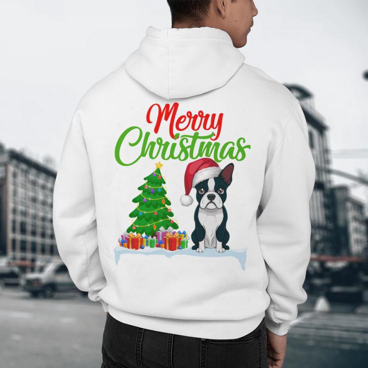 Boston Terrier Christmas Tree Lights Xmas Dog Lover Men's Hoodie Back Print, novelty gifts, funny gifts