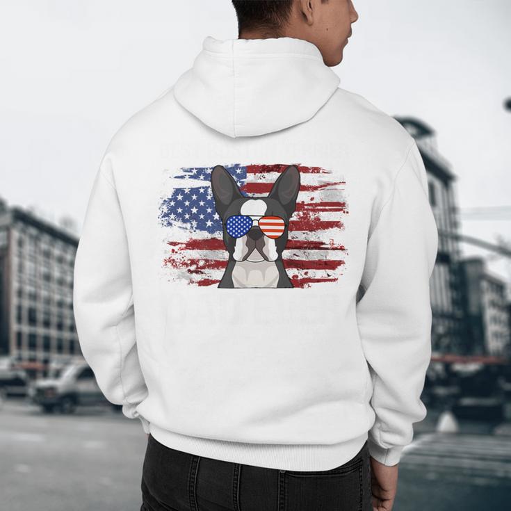 Boston Terrier Dad American Flag 4th Of July Dog Fathers Day Men's Hoodie Back Print, novelty gifts, funny gifts