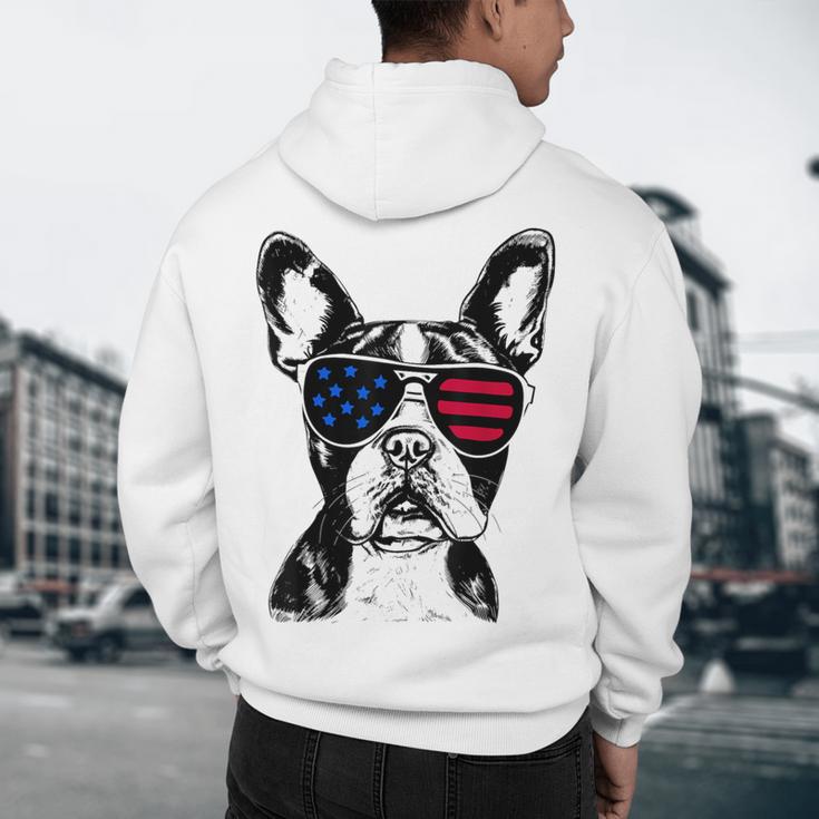 Boston Terrier Dog 4th July America USA Flag Men Women Kids Men's Hoodie Back Print, novelty gifts, funny gifts