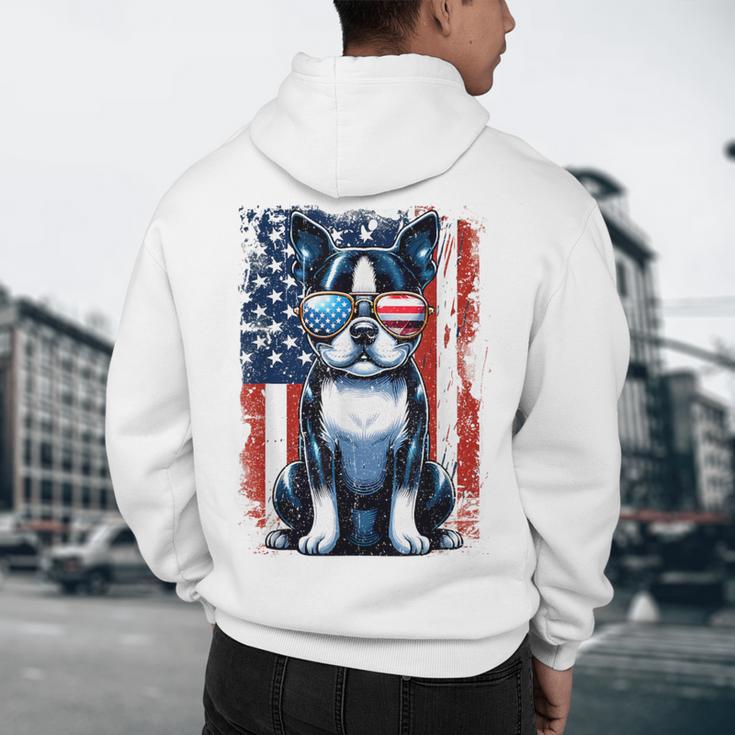 Boston Terrier Dog American USA US Flag Pets Vintage Outfit Men's Hoodie Back Print, novelty gifts, funny gifts