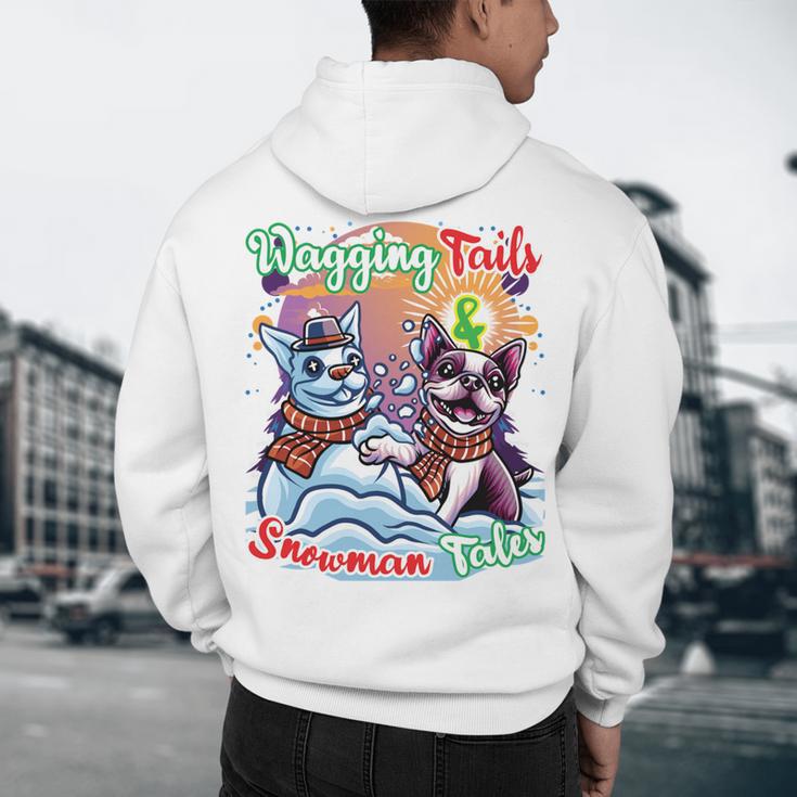 Boston Terrier Dog Christmas Snowman Winter Snow Men's Hoodie Back Print, novelty gifts, funny gifts