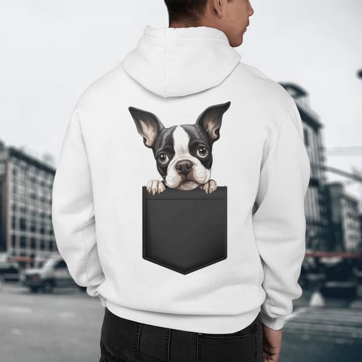 Boston Terrier Dog Puppy Dog In Pocket Cute Pet Lover Men's Hoodie Back Print, novelty gifts, funny gifts