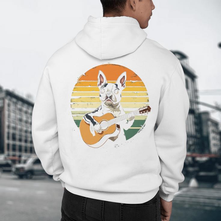 Boston Terrier Guitar Retro Men's Hoodie Back Print, novelty gifts, funny gifts