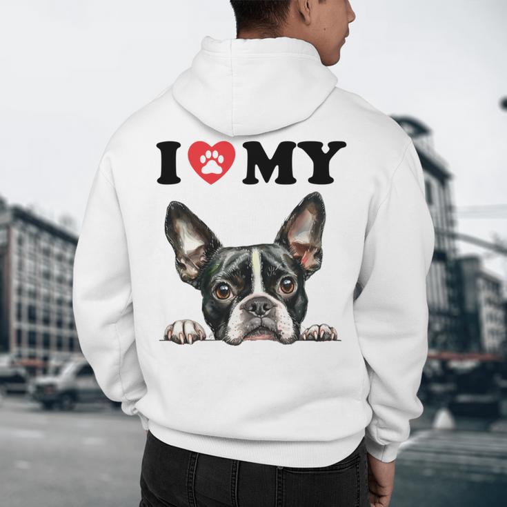 Boston Terrier I Heart My Dog Dog Lover Men's Hoodie Back Print, novelty gifts, funny gifts