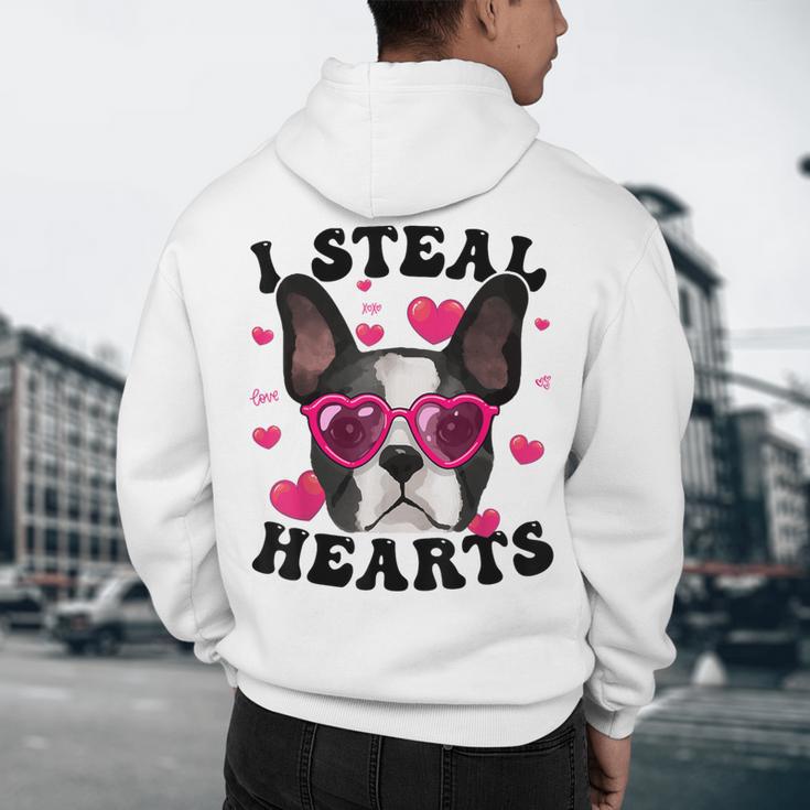 Boston Terrier Heart Glasses Girls Bostie Valentines Day Men's Hoodie Back Print, novelty gifts, funny gifts