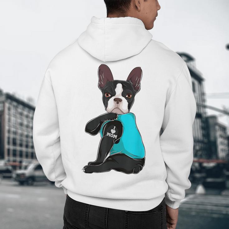 Boston Terrier I Love Mom Apparel Men's Hoodie Back Print, novelty gifts, funny gifts