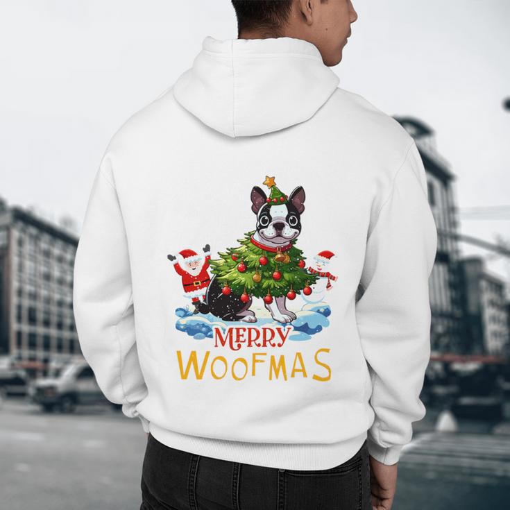 Boston Terrier Merry Christmas Tree Lights Dog X-Mas Dogs Men's Hoodie Back Print, novelty gifts, funny gifts