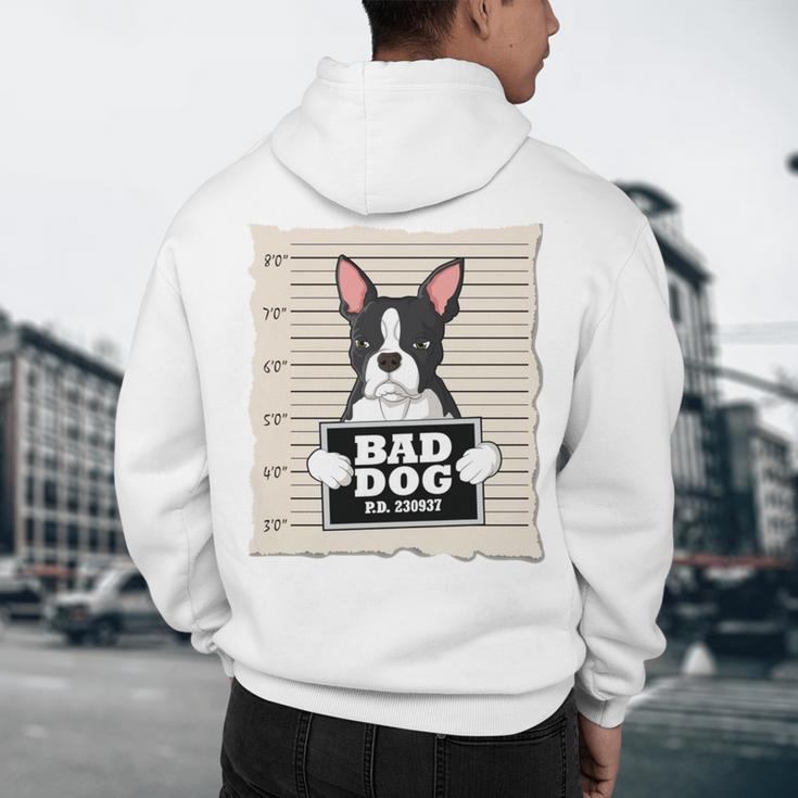 Boston Terrier Mug Shot Guilty Dog Men's Hoodie Back Print, novelty gifts, funny gifts