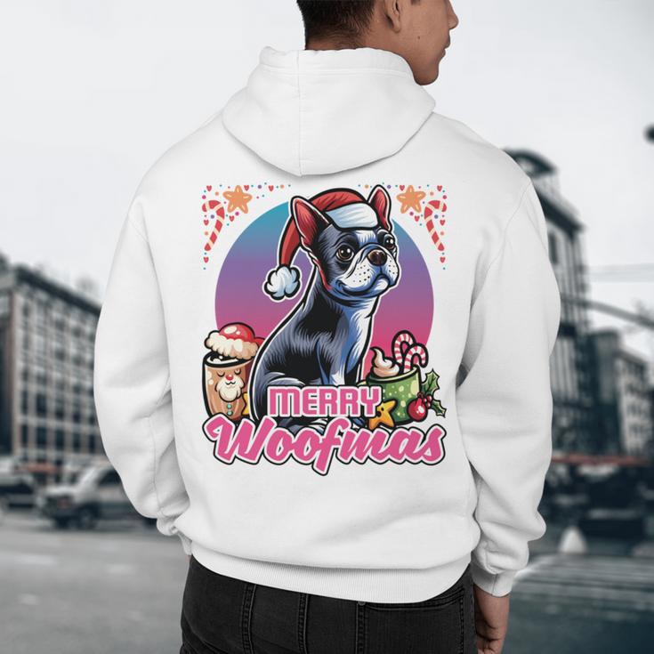 Boston Terrier Santa Claus Coffee Mug Merry Christmas Dogs Men's Hoodie Back Print, novelty gifts, funny gifts