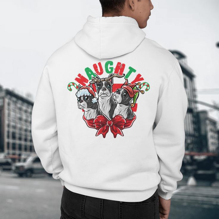 Boston Terrier Santa Claus Elf Reindeer Christmas Dog X-Mas Men's Hoodie Back Print, novelty gifts, funny gifts