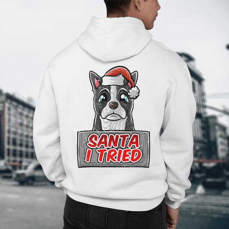 Boston Terrier Santa Claus Hat Merry Christmas Dog X-Mas Men's Hoodie Back Print, novelty gifts, funny gifts