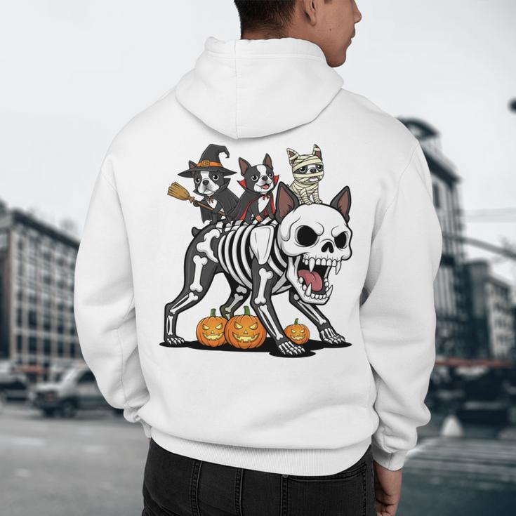 Boston Terrier Skeleton Mummy Witch Halloween Men's Hoodie Back Print, novelty gifts, funny gifts