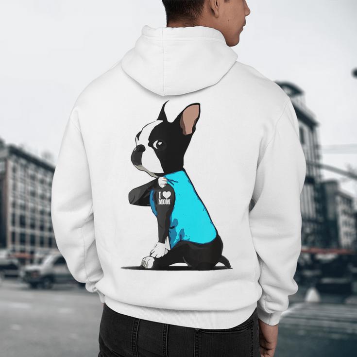 Boston Terrier Tattoos I Love Mom Men's Hoodie Back Print, novelty gifts, funny gifts