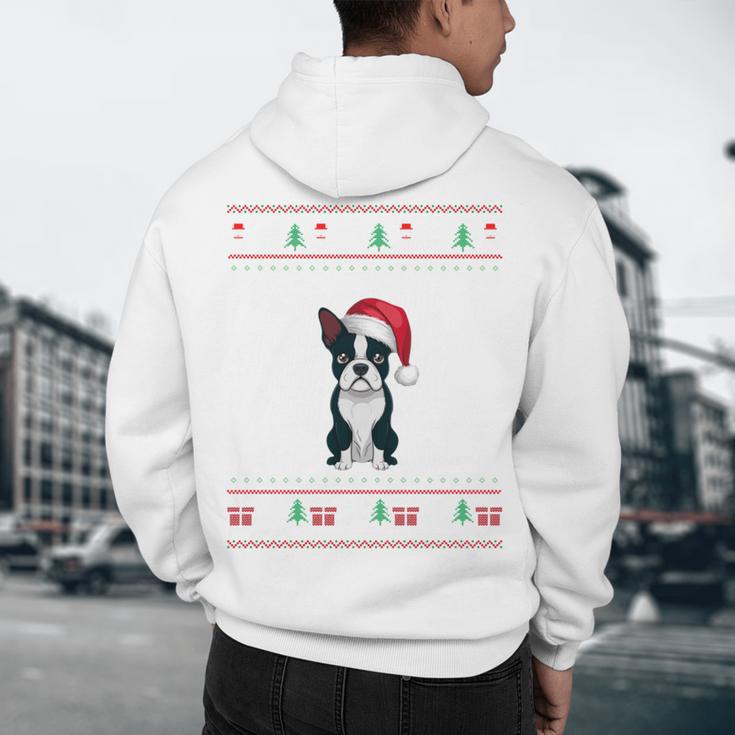 Boston Terrier Wearing Santa Hat Ugly Xmas Dog Lovers Men's Hoodie Back Print, novelty gifts, funny gifts