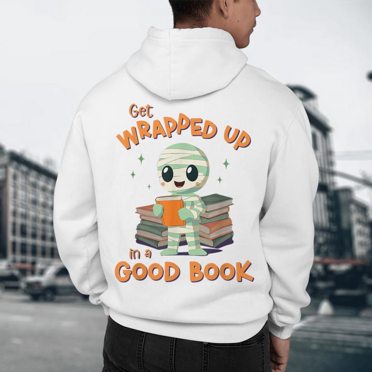 Cute Halloween Teacher Librarian Mummy Reading Books Men's Hoodie Back Print, novelty gifts, funny gifts