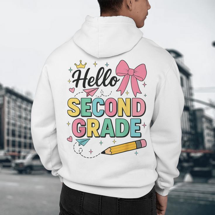 Cute Hello Second Grade Back To School Coquette Teacher Girl Men's Hoodie Back Print, novelty gifts, funny gifts