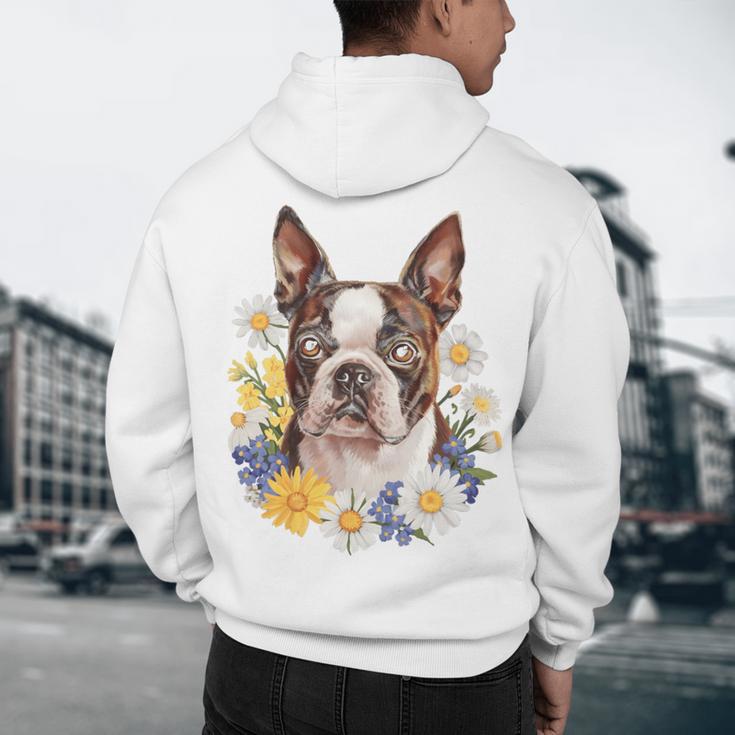 Floral Boston Terrier Men's Hoodie Back Print, novelty gifts, funny gifts