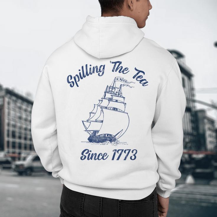 Fun 4th Of July Spilling The Tea Since 1773 History Teacher Men's Hoodie Back Print, novelty gifts, funny gifts
