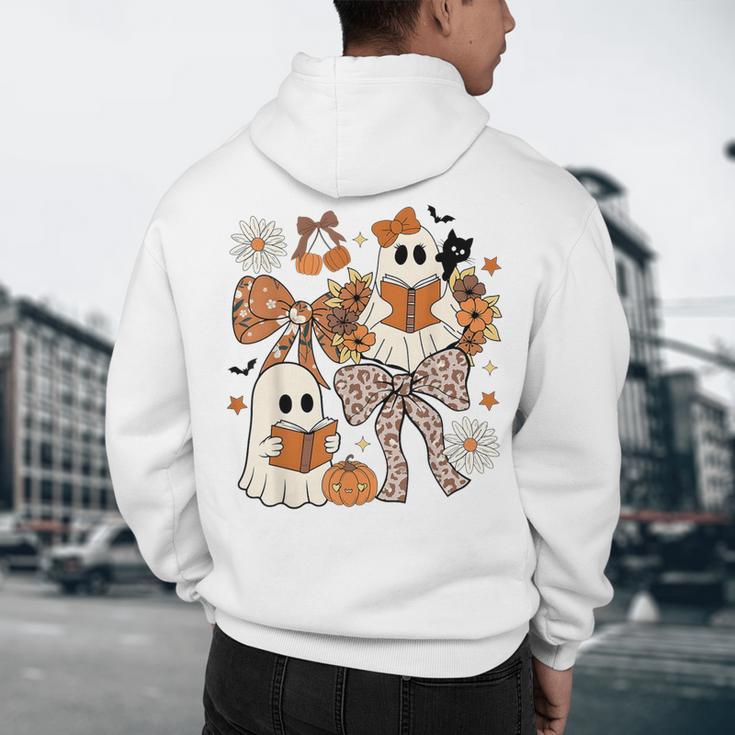 Ghost Reading Books Halloween Bow Spooky Teacher Student Men's Hoodie Back Print, novelty gifts, funny gifts