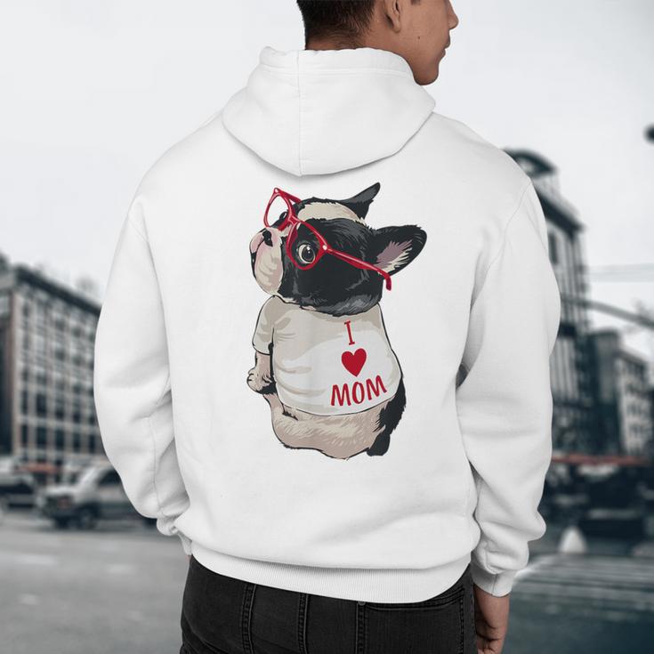 Girls I Heart Mom Love Mama Boston Terrier Dog Lover Men's Hoodie Back Print, novelty gifts, funny gifts